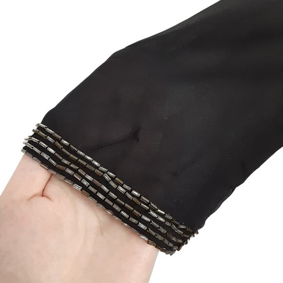 Vintage 1980s 100% Silk Tunic Blouse Black Beaded Statement Collar Long Sleeve S - Picture 9 of 16